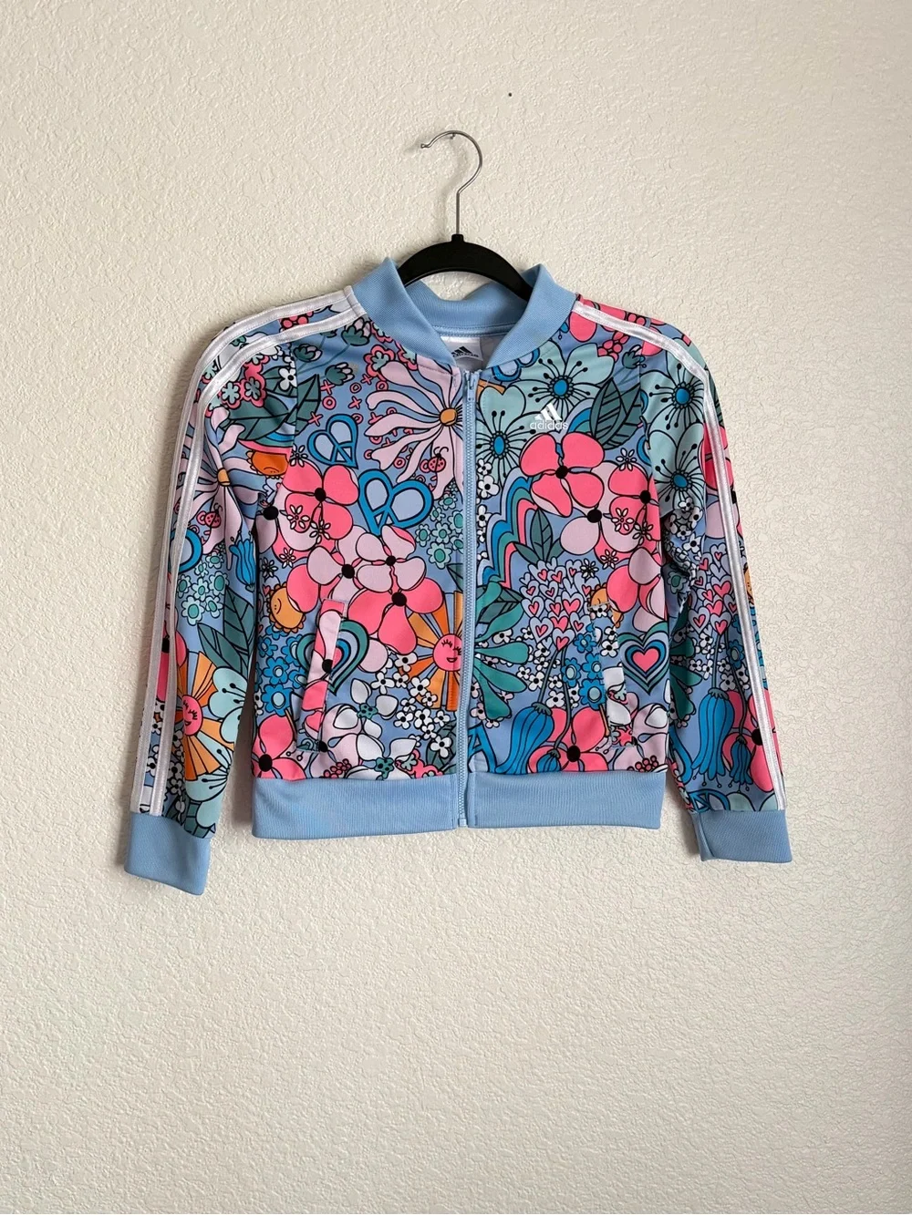 Adidas Girls Fun Floral Print Tricot Track Jacket S 7/8 Multicolor